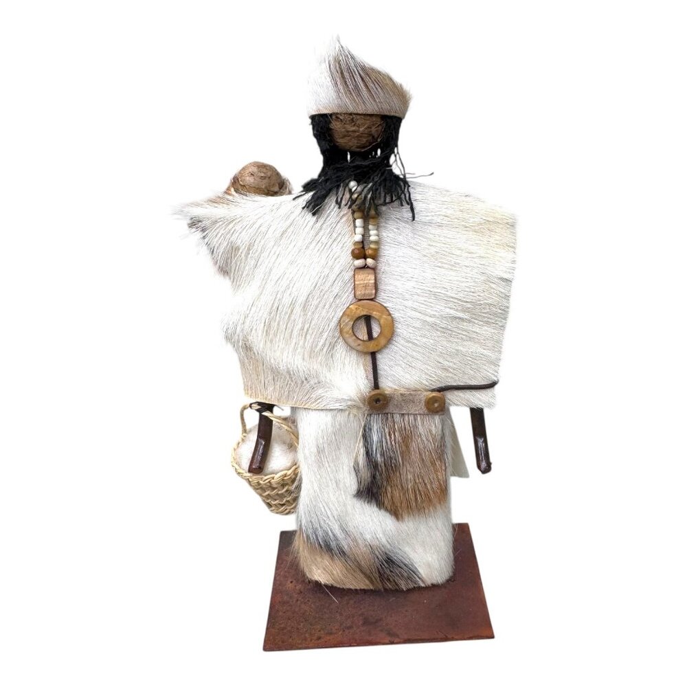 Authentic Selknam Indigenous Art Sculpture From Tierra Del Fuego Chile Cow Hide
